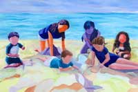 Kids playing in the sand Oil Painting on Linen