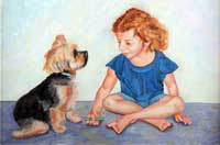 Girl and Dog Oil on Canvas