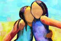 Girls Hugging Oil on Canvas