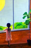 Girl in a room looking outside a window Painting