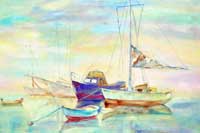 Boats in a Calm Bay Oil on Canvas