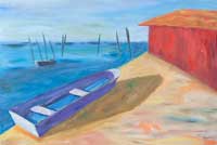 Rowboat on Dock Oil on Canvas
